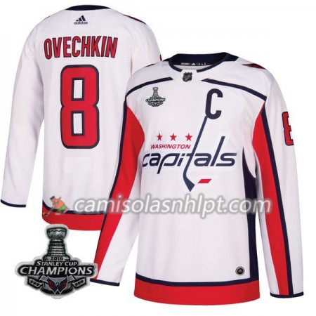 Camisola Washington Capitals Alex Ovechkin 8 2018 Stanley Cup Champions Adidas Branco Authentic - Homem